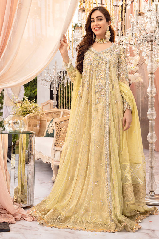 Bridal Mehndi Wear Yellow Anarkali Pishwas n Pajama